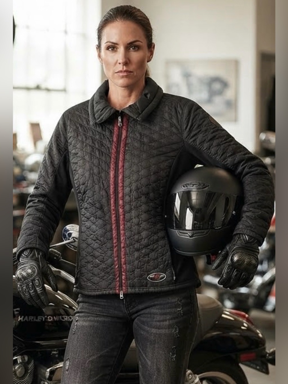 Harley-Davidson Women's Black & Red Quilted Lightweight Moto Jacket